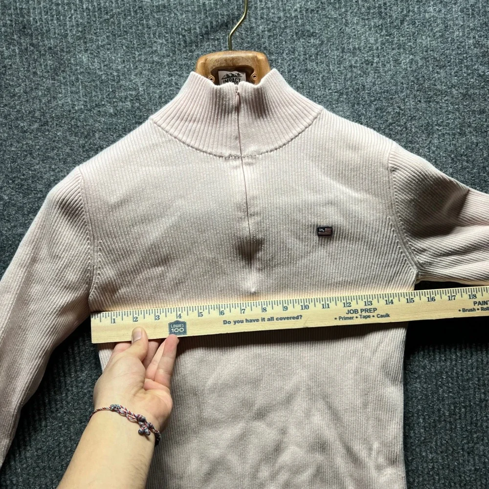 Polo Jeans Co Ralph Lauren Sweater Womens Large Pink Quarter Zip Ribbed Vintage - Picture 3 of 7
